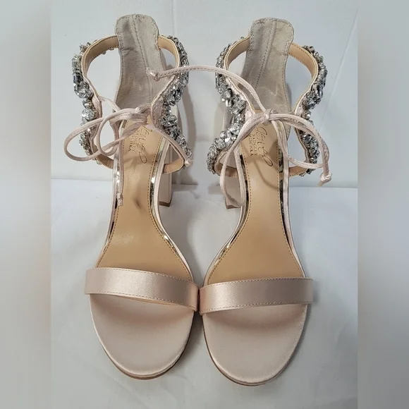 Jewel Badgley Mischka Thamar Crystal Strappy Block Heel Sandal Women's Size 6.5 - Picture 7 of 10